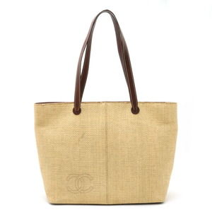 Chanel Cocomark Straw Tote Bag Basket Leather Brown